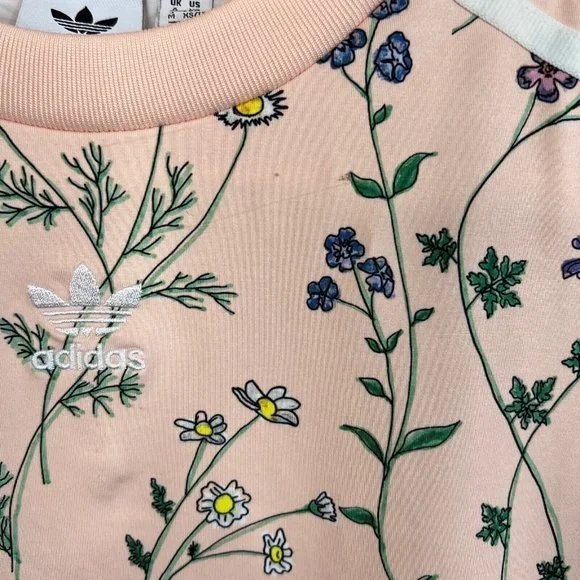 Adidas Floral Bodysuit Women's Size XS Pink Short Sleeve Casual Snap Closure - Picture 5 of 10